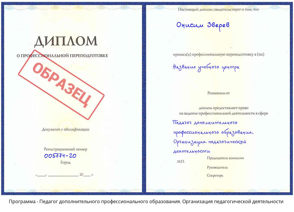 Педагог дополнительного профессионального образования. Организация педагогической деятельности Тверь