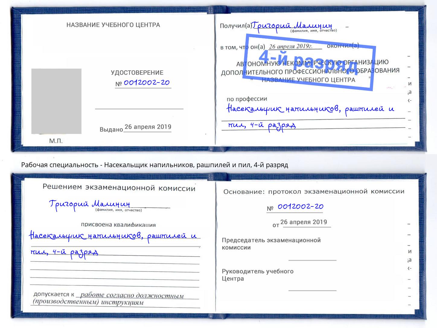 корочка 4-й разряд Насекальщик напильников, рашпилей и пил Тверь