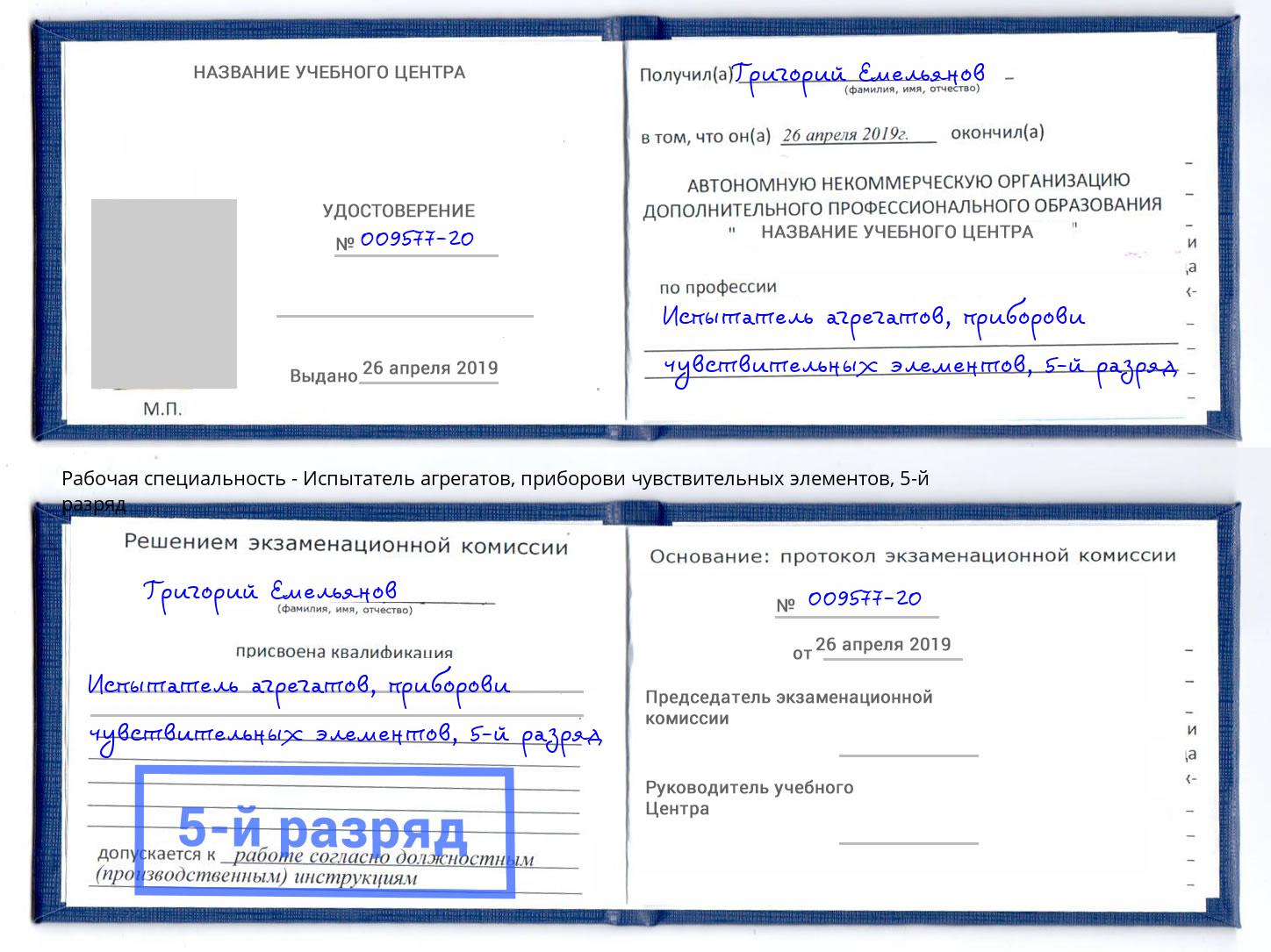 корочка 5-й разряд Испытатель агрегатов, приборови чувствительных элементов Тверь