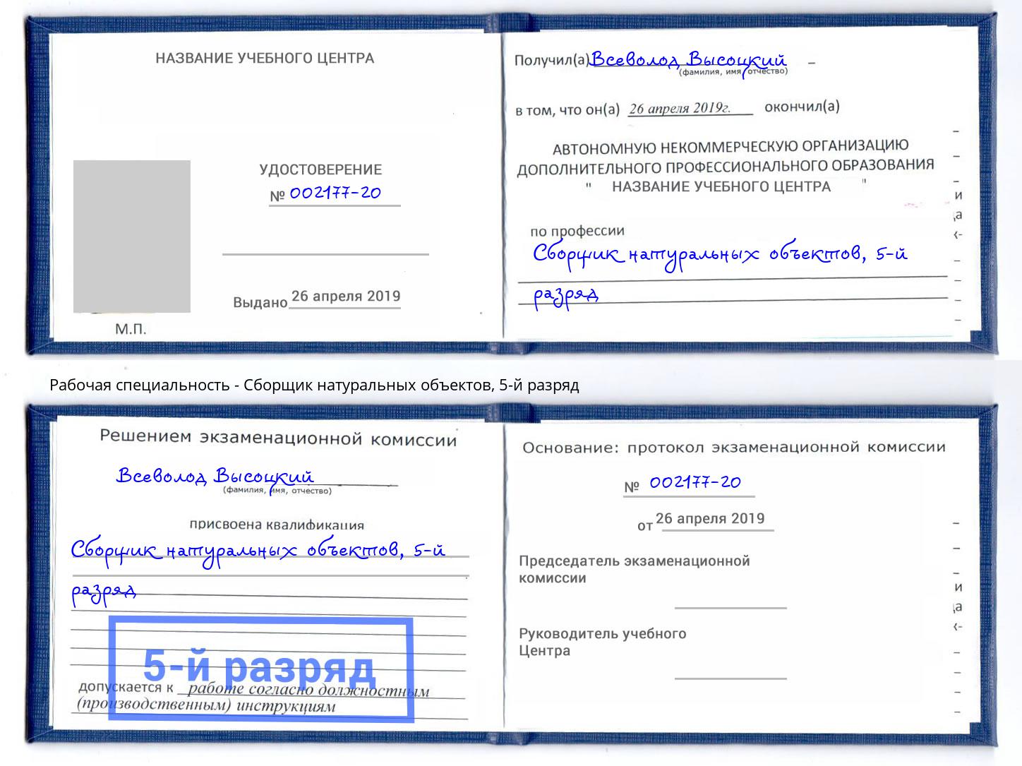 корочка 5-й разряд Сборщик натуральных объектов Тверь