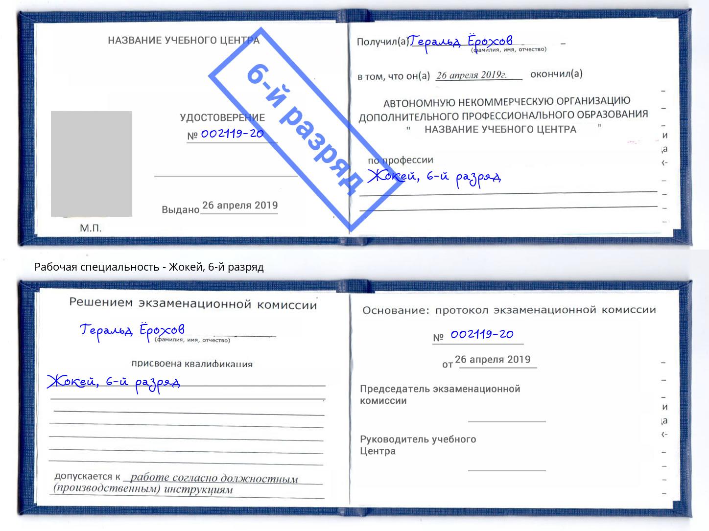 корочка 6-й разряд Жокей Тверь