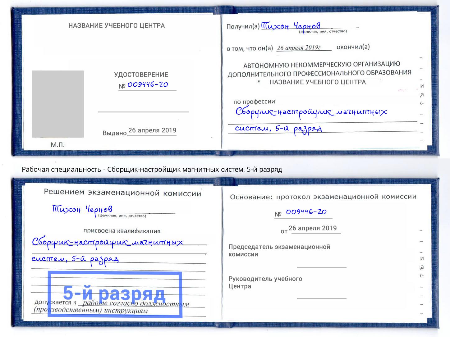 корочка 5-й разряд Сборщик-настройщик магнитных систем Тверь