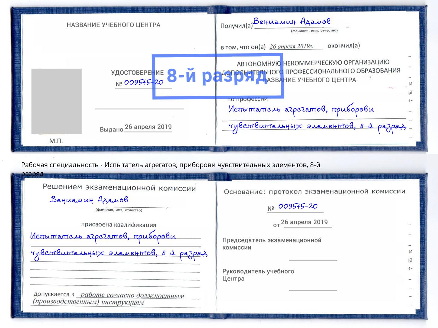 корочка 8-й разряд Испытатель агрегатов, приборови чувствительных элементов Тверь
